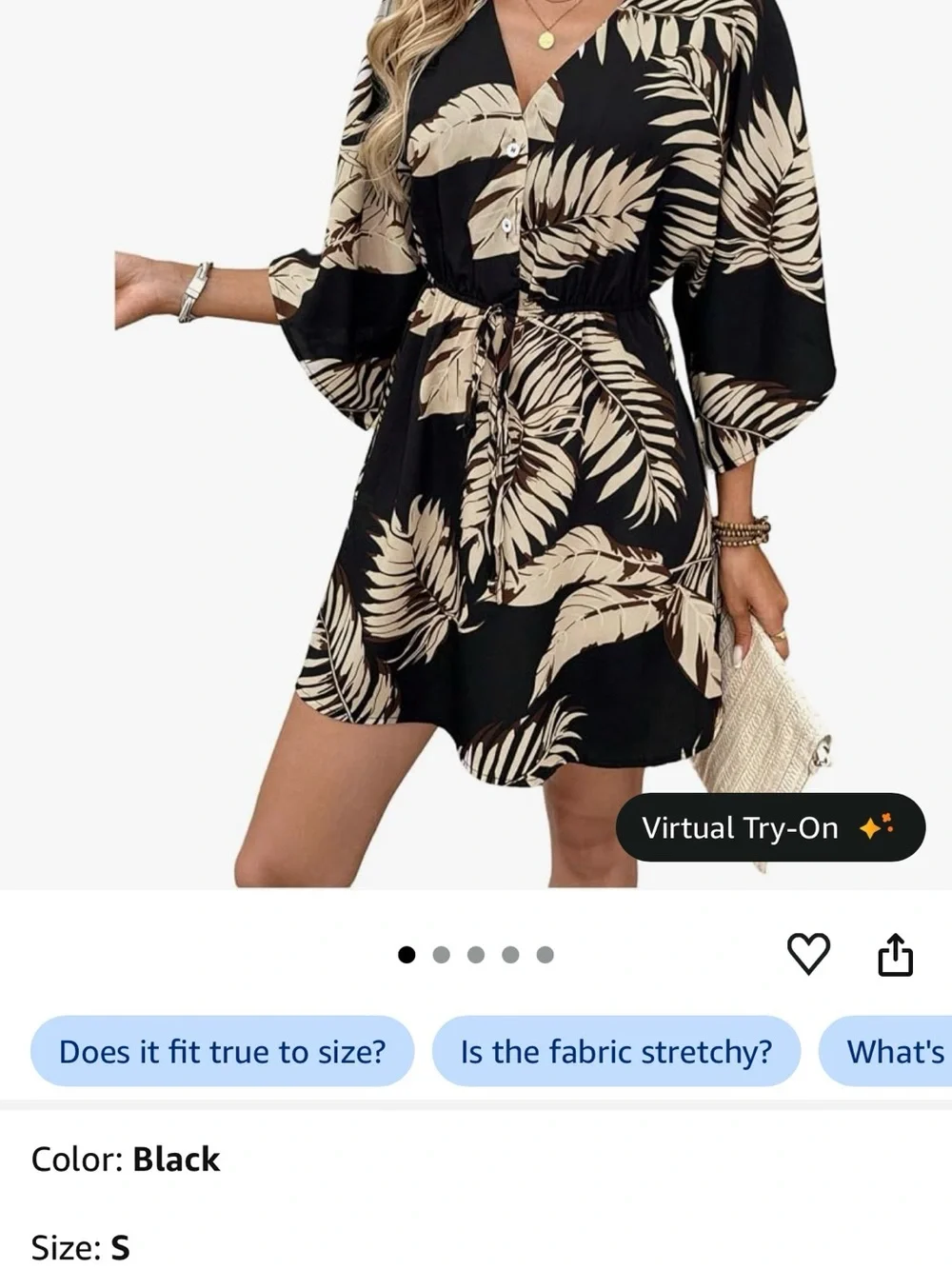 Black Dress with Pale Feather Print
